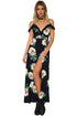 Sexy Black Frill Trim Could Shoulder Floral Dress